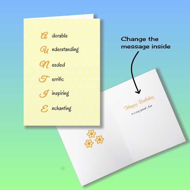 Auntie birthday text flowers orange card (Creator Uploaded)