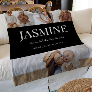 Auntie black and white moden typography 4 photo fleece blanket