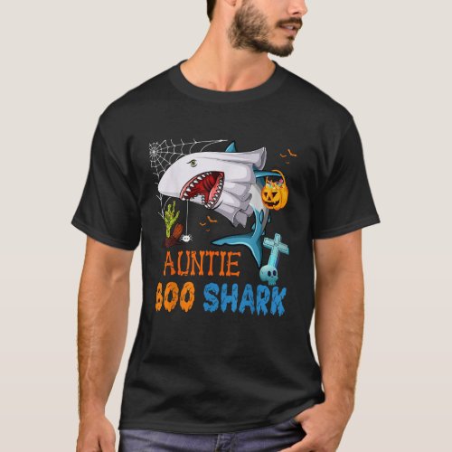 Auntie Boo Shark Halloween Shark Costume Ghost Wit T_Shirt