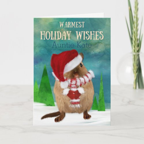 Auntie Christmas Gerbil Santa Hat in Winter Holiday Card