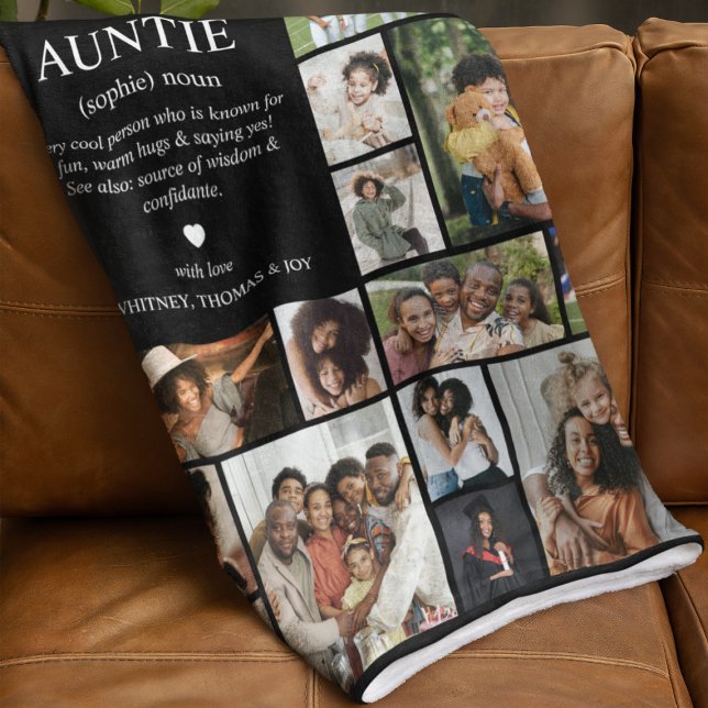 Auntie Definition Photo Collage Fleece Blanket (Creator Uploaded)