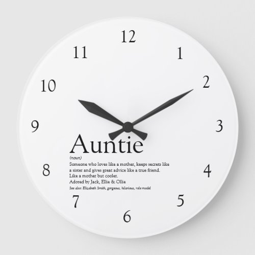 Auntie Definition Quote Black and White Large Clock