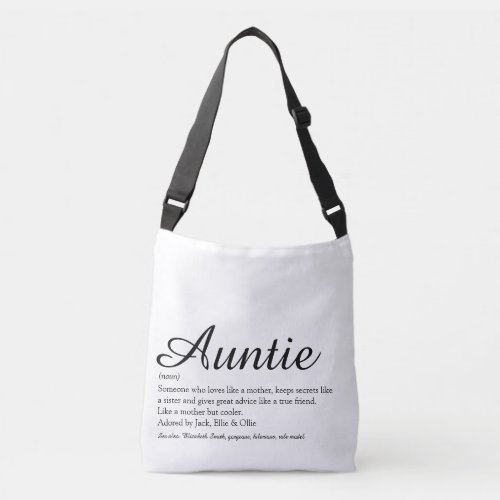 Auntie Definition Quote Chic Script Typographic Crossbody Bag
