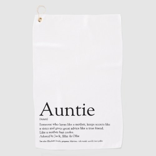 Auntie Definition Quote Modern Black and White Golf Towel