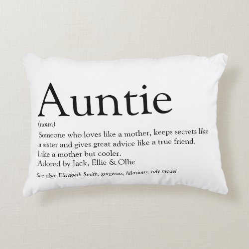 Auntie Definition Saying Black and White Accent Pillow