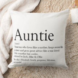 Auntie Definition Saying Black and White Large Throw Pillow