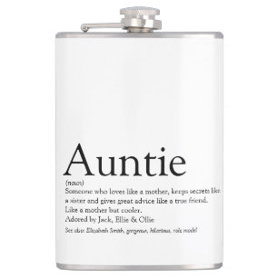 Auntie Definition Saying Fun Black and White Flask