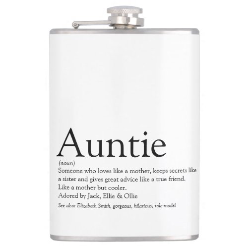 Auntie Definition Saying Fun Black and White Flask