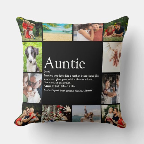 Auntie Definition Saying Photo Collage Large Throw Pillow