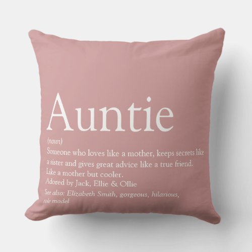 Auntie Definition Saying Pink Large Throw Pillow