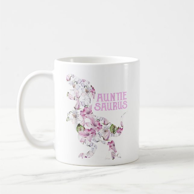 Auntie Dinosaur Floral Flower Birthday Gifts   Coffee Mug (Left)