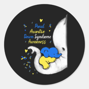 Auntie Down Syndrome Awareness Day Elephant T21 Wo Classic Round Sticker