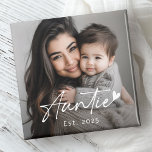 Auntie Est year handwritten script heart Magnet<br><div class="desc">Fridge magnet with the text "Auntie" in a handwritten style script font with a little heart at the end and the year below as an overlay over your custom photo.</div>