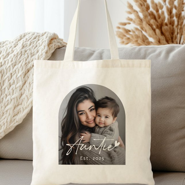 Auntie Est year handwritten script heart Tote Bag (Auntie Est year handwritten script heart Tote Bag)