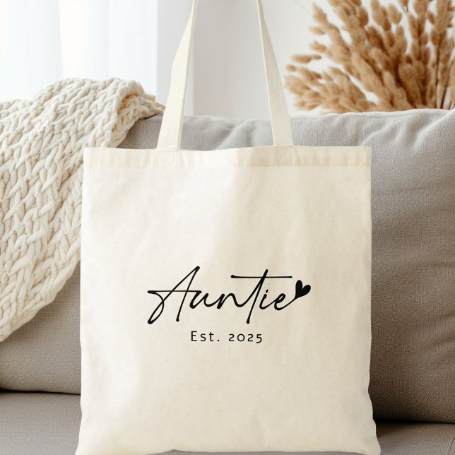 Auntie Est year handwritten script heart Tote Bag (Auntie Est year handwritten script heart Tote Bag)