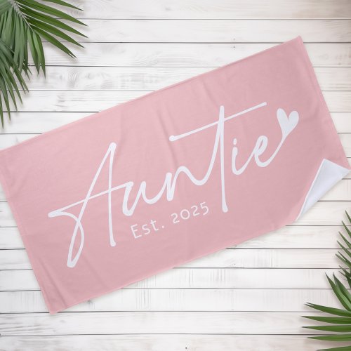 Auntie Est year script with heart light pink Beach Towel
