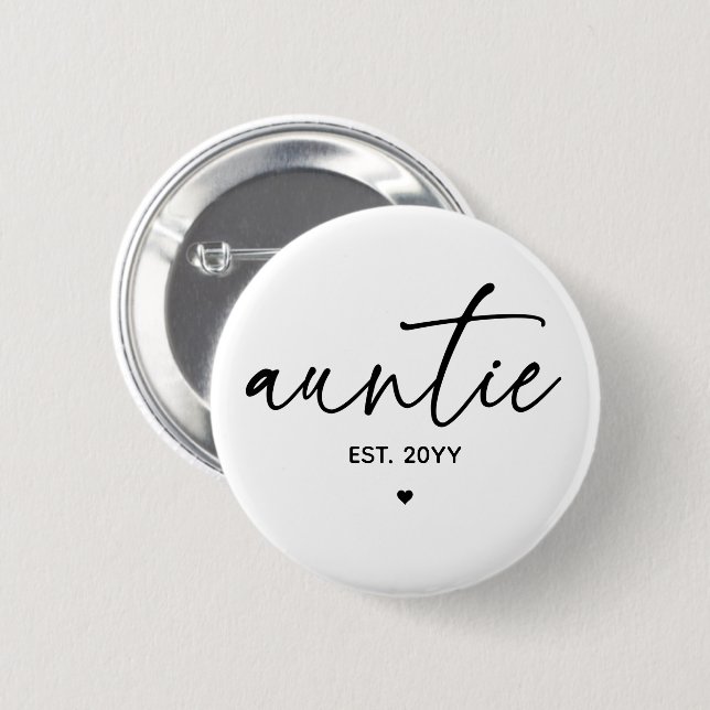 Auntie Established Elegant Typography New Aunt Button (Front & Back)
