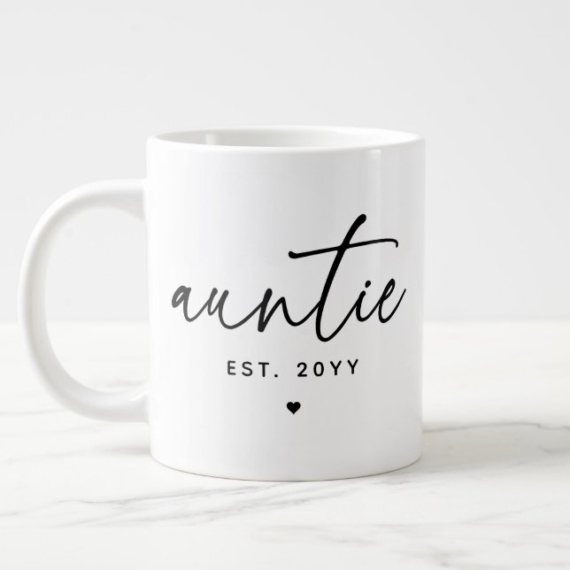 Auntie Established Elegant Typography New Aunt Giant Coffee Mug (Left)
