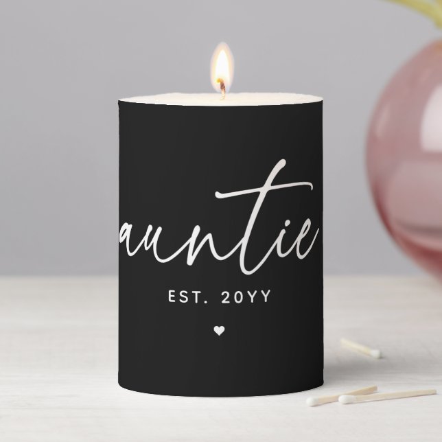 Auntie Established Elegant Typography New Aunt Pillar Candle (In Situ)