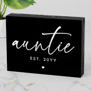 Auntie Established Elegant Typography New Aunt Wooden Box Sign