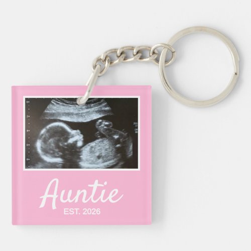 Auntie Established Script Pregnancy Announcement Keychain
