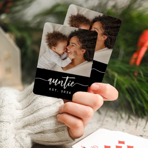 Auntie Established Typography Black Photo Poker Cards