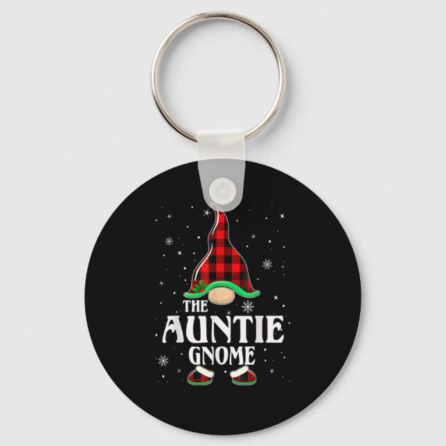 Auntie Gnome Buffalo Plaid Matching Family Christm Keychain (Front)