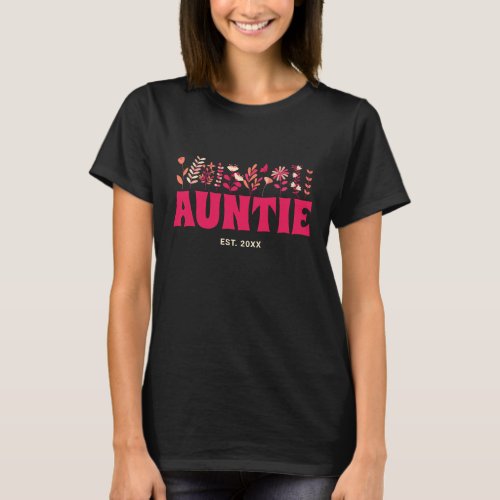 Auntie Groovy Pink Flower Vintage Floral Aunt T_Shirt
