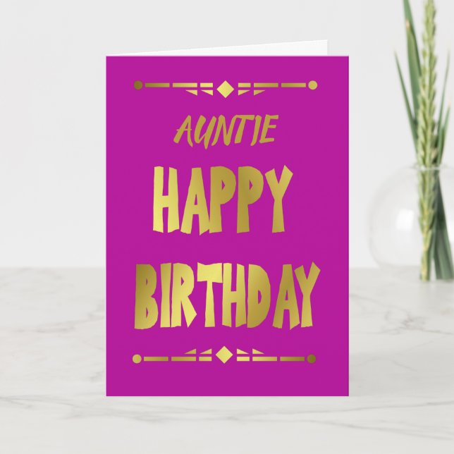 Auntie Happy Birthday Modern Gold Typography Card (Front)