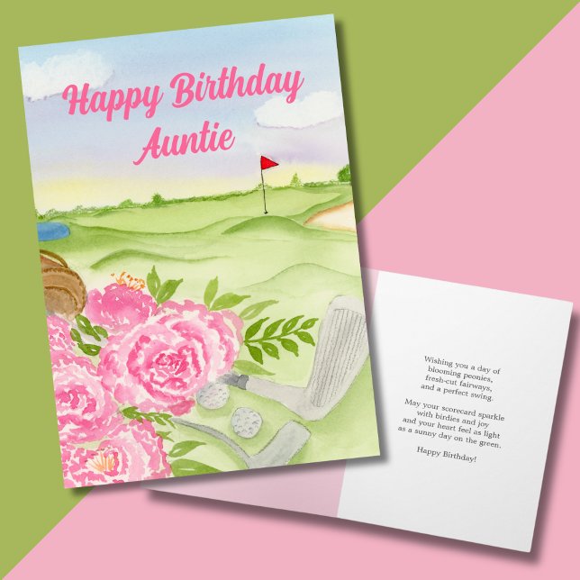 Auntie Happy Birthday Peonies On Golf Course Card (Creator Uploaded)