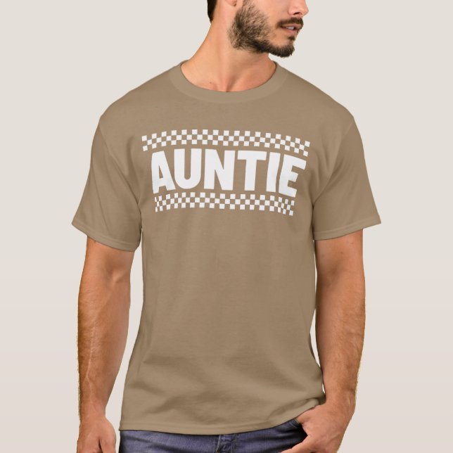 Auntie Hosting Race Pit Crew Checkered Birthday Pa T-Shirt (Front)