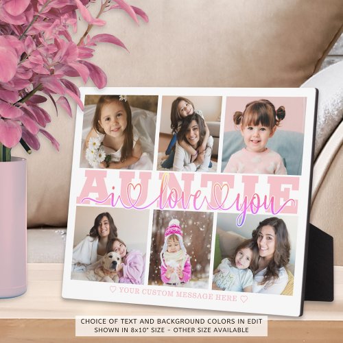 AUNTIE I Love You 6 Photo Collage Pink White 8x10 Plaque