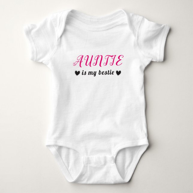 Auntie Is My Bestie Hearts Pink Black Baby Bodysuit (Front)