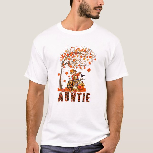Auntie Leopard Pumpkins Aunt Fall Autumn Tree Than T-Shirt (Front)