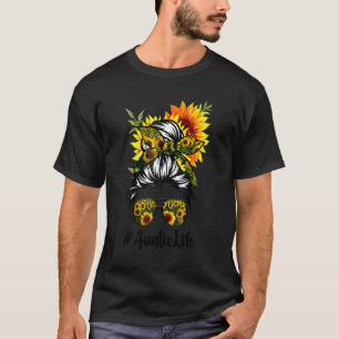 Auntie Life Messy Hair Bun Sunflower Women Mother' T-Shirt