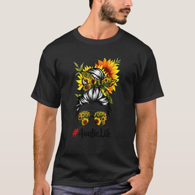 Auntie Life Messy Hair Bun Sunflower Women Mother' T-Shirt (Front)
