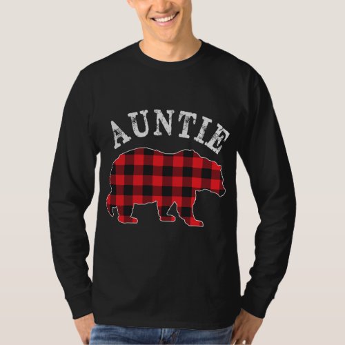 Auntie Mama Bear RED Black Buffalo Plaid Checker P T_Shirt