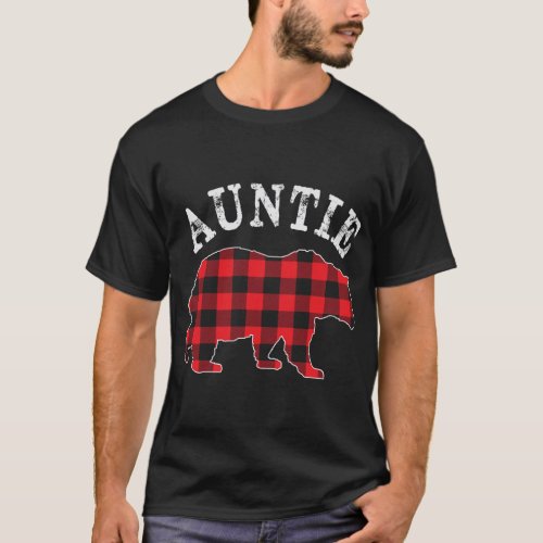 Auntie Mama Bear RED Black Buffalo Plaid Checker P T_Shirt