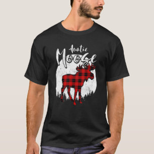 Auntie Moose Red Plaid Buffalo Matching Family Paj T-Shirt