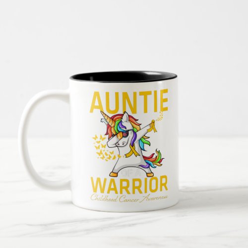 Auntie Of A Warrior Childhood Cancer Awareness Two_Tone Coffee Mug