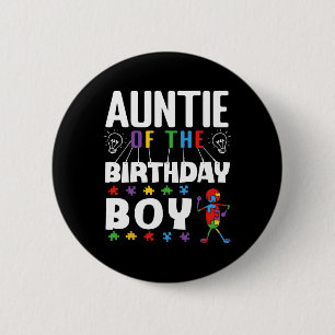 Auntie Of The Birthday Boy Autism Awareness Puzzle Button