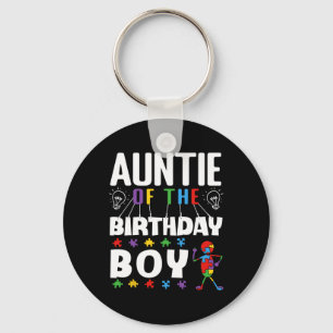Auntie Of The Birthday Boy Autism Awareness Puzzle Keychain