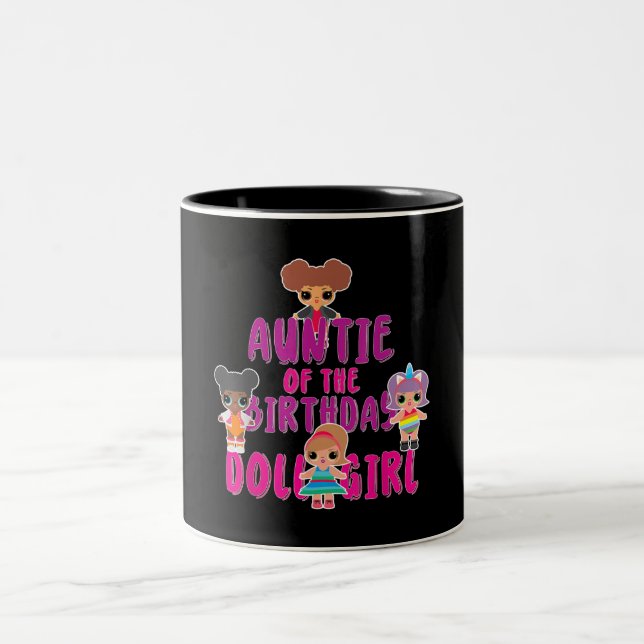 Auntie Of The Birthday Doll Girl | Family Gift Two-Tone Coffee Mug (Center)
