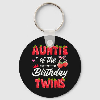 Auntie Of The Birthday Twins 1st Birthday Girl Keychain