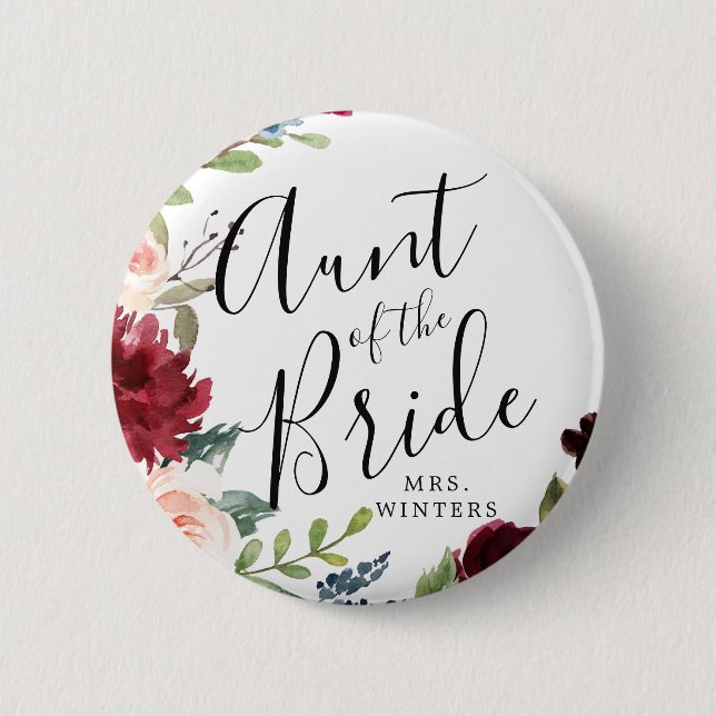 Auntie of the Bride | Burgundy Bouquet Wedding Button (Front)