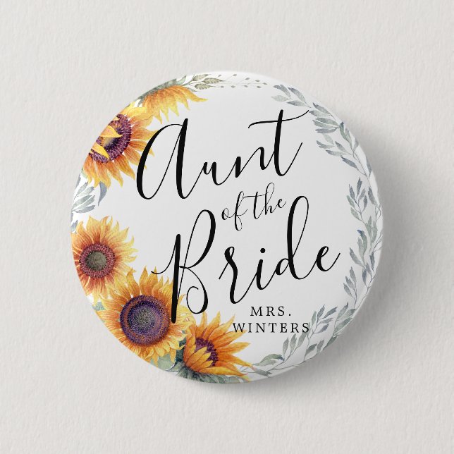 Auntie of the Bride | Sunflower Florals Wedding Button (Front)
