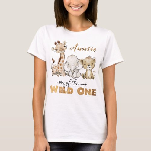 Auntie of the Wild One Gold Foil 1st Birthday T_Shirt