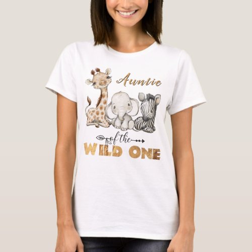 Auntie of the Wild One Gold Foil T_Shirt