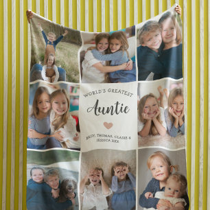 Auntie Personalized Photo Collage Modern Fleece Blanket
