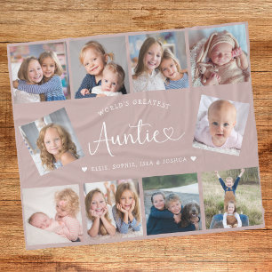 Auntie Photo Collage Script Cute Heart Modern Fleece Blanket